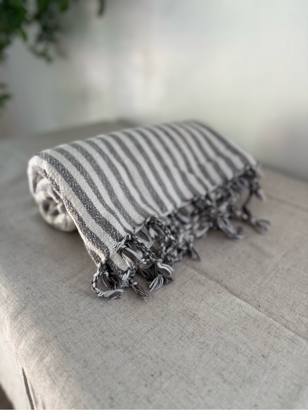 Gray and White Striped Turkish Towel